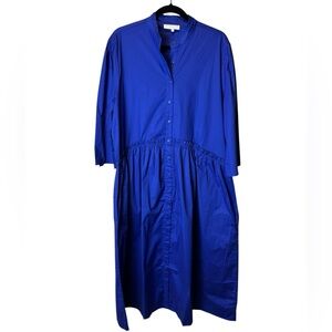 Taylor Tillman Liza Ruffle 3/4 Sleeve Cotton Poplin Midi Dress Royal Blue